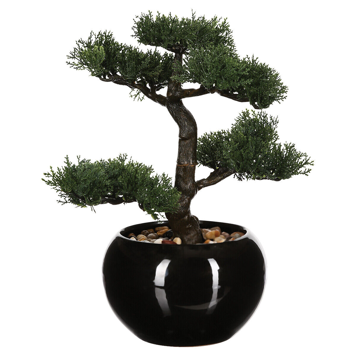 Planta bonsai artificial com vaso preto de cerâmica 36cm
