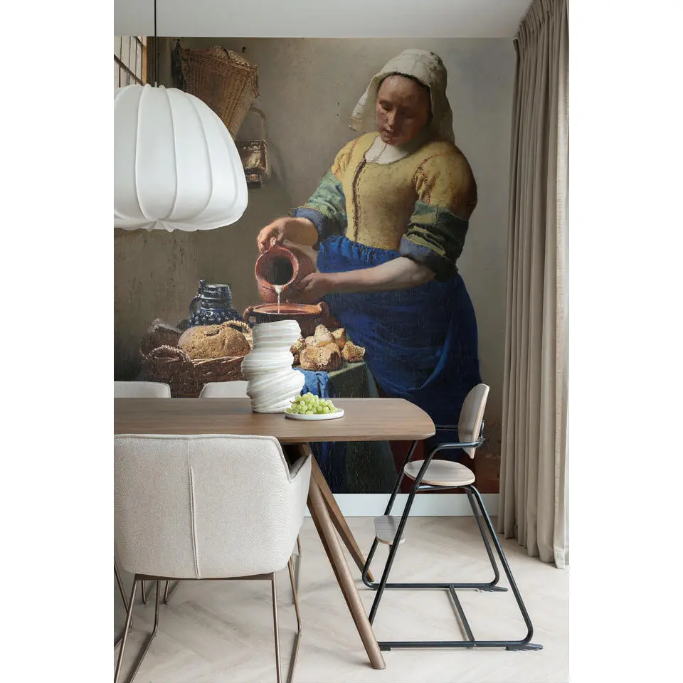 Sanders & Sanders fotobehang Het Melkmeisje van Johannes Vermeer blauw en geel