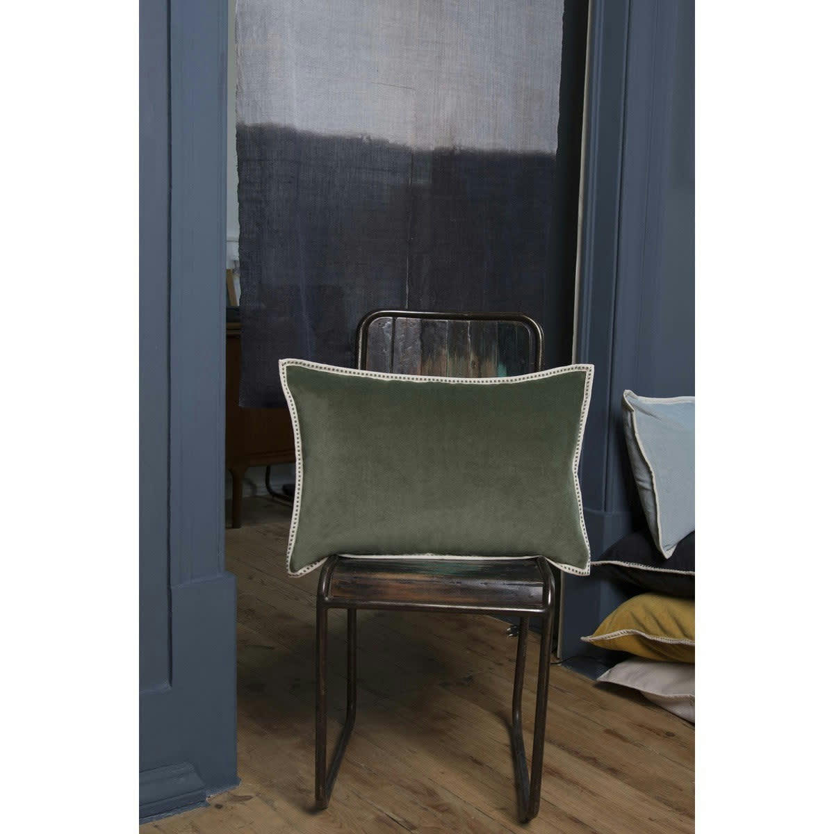 ERIN - Coussin velours de coton  60x40 vert kaki