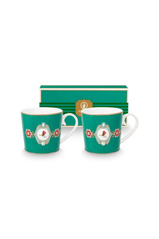Pip Studio Mokken - Love Birds Medallion - Groen - 190ml - Set van 2