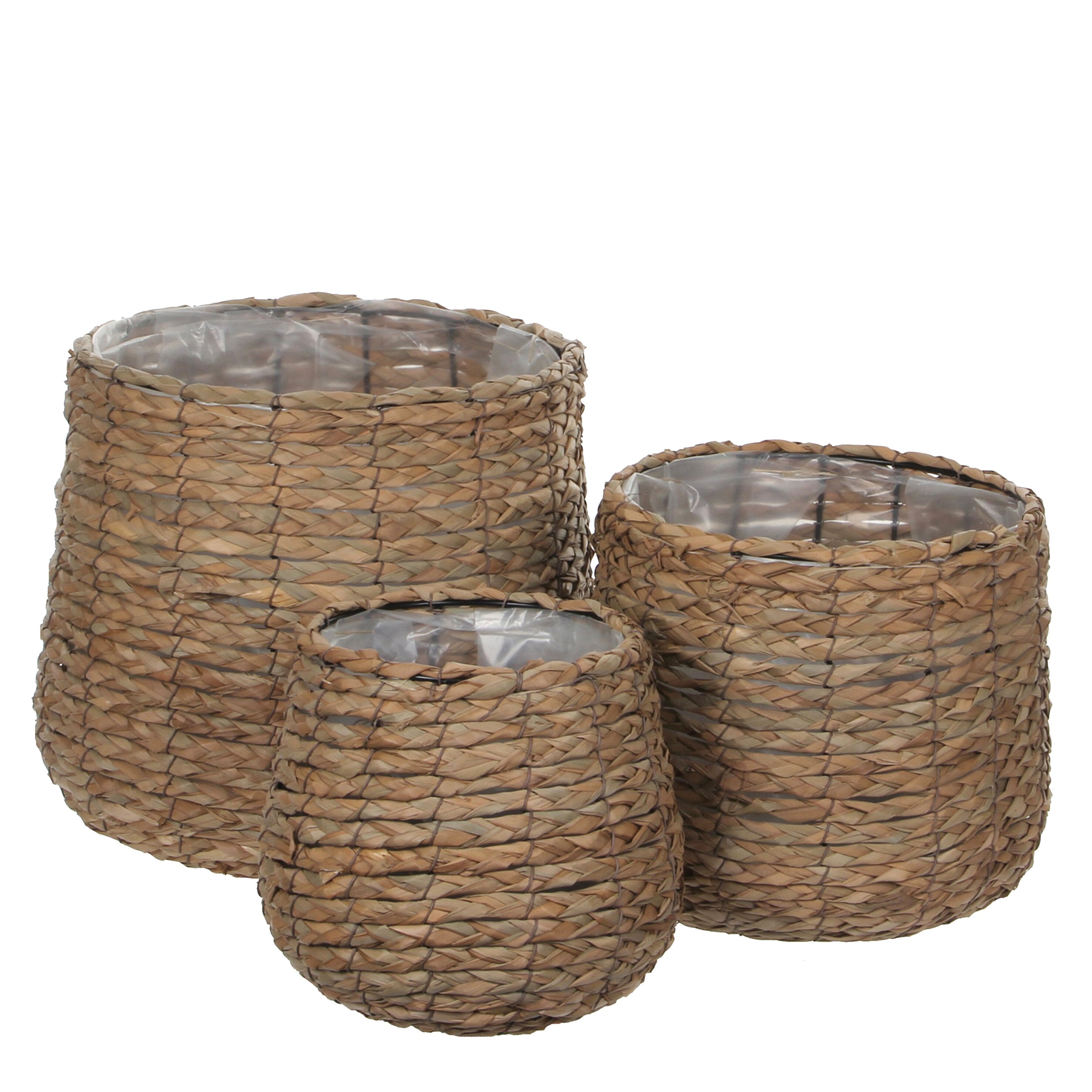 Mica Decorations Avalon Plantenmand - Set van 3 - H31 x Ø30 cm - Zeegras - Lichtbruin