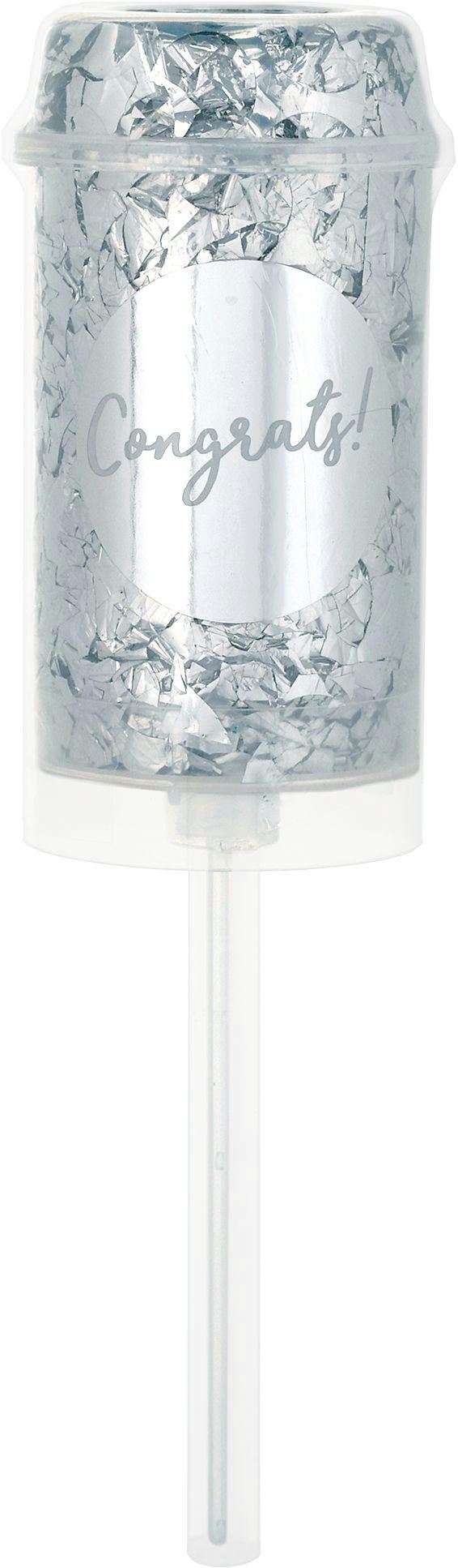 Congrats Love Confetti Poppers, Silver, 2-pk