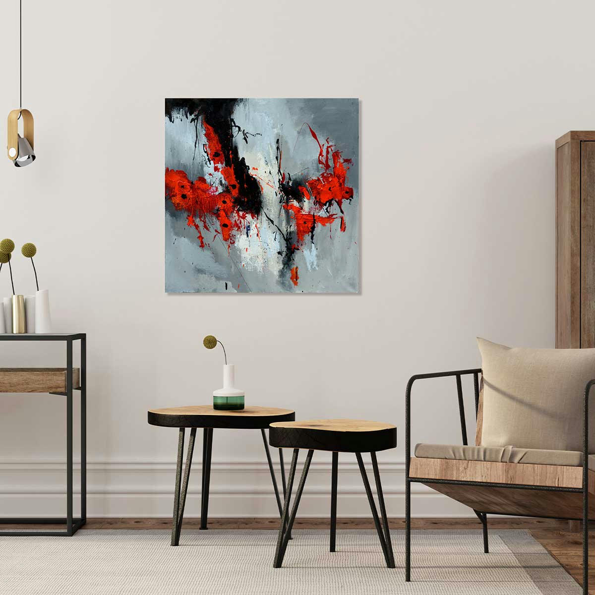- Tableau abstrait moderne coquelicots imprimé sur toile 100x100cm
