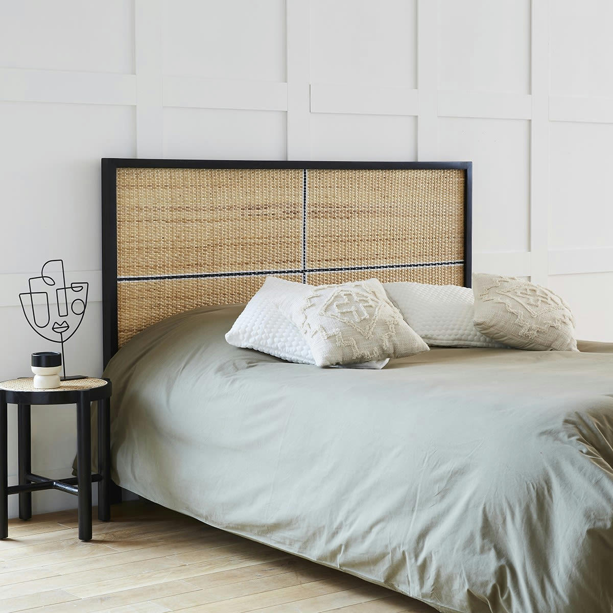 LONDRES - Tête de lit en mindi massif et rotin noir 160 cm