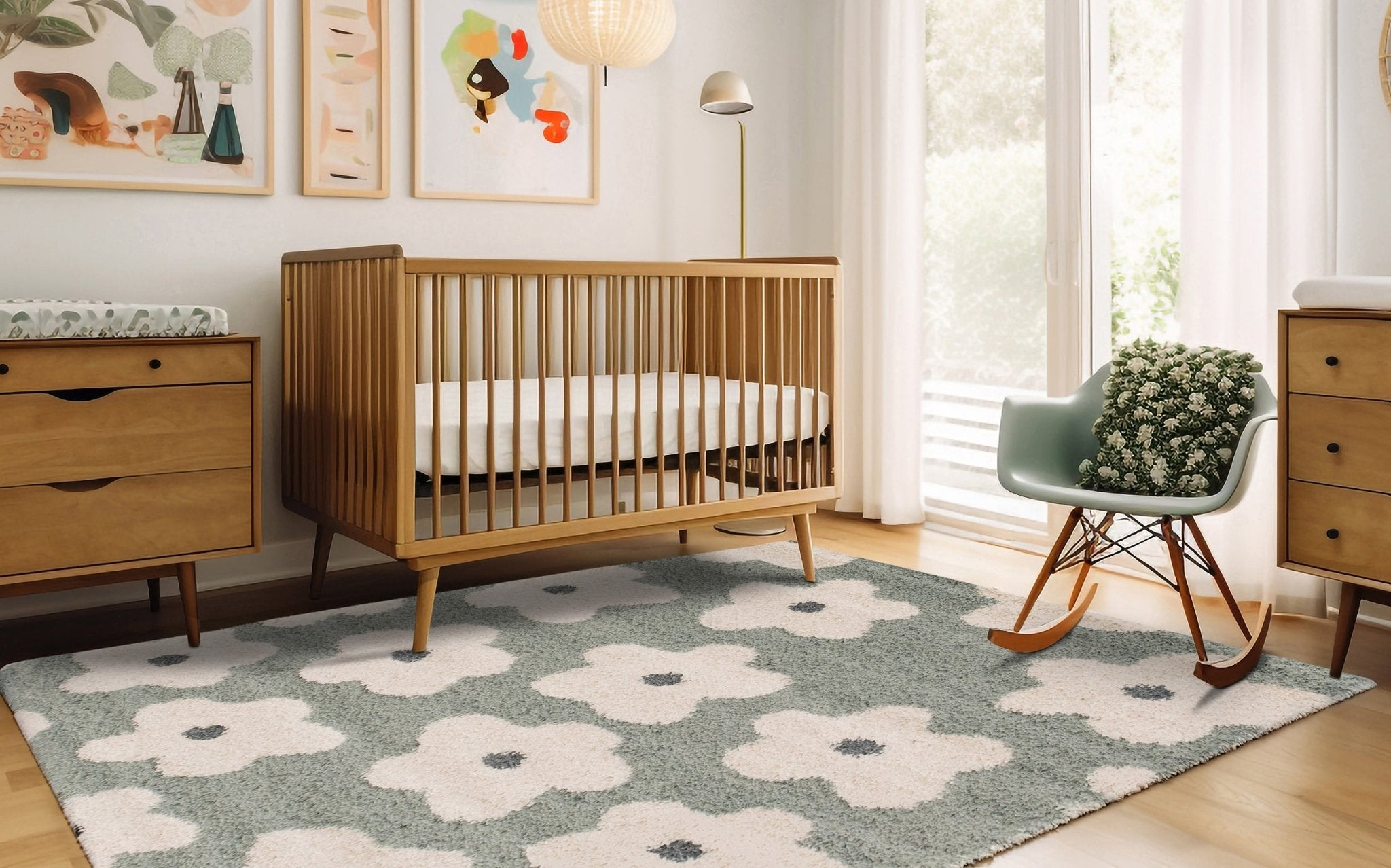 AFK Living vloerkleed Bloemen - voor kinderen - groen