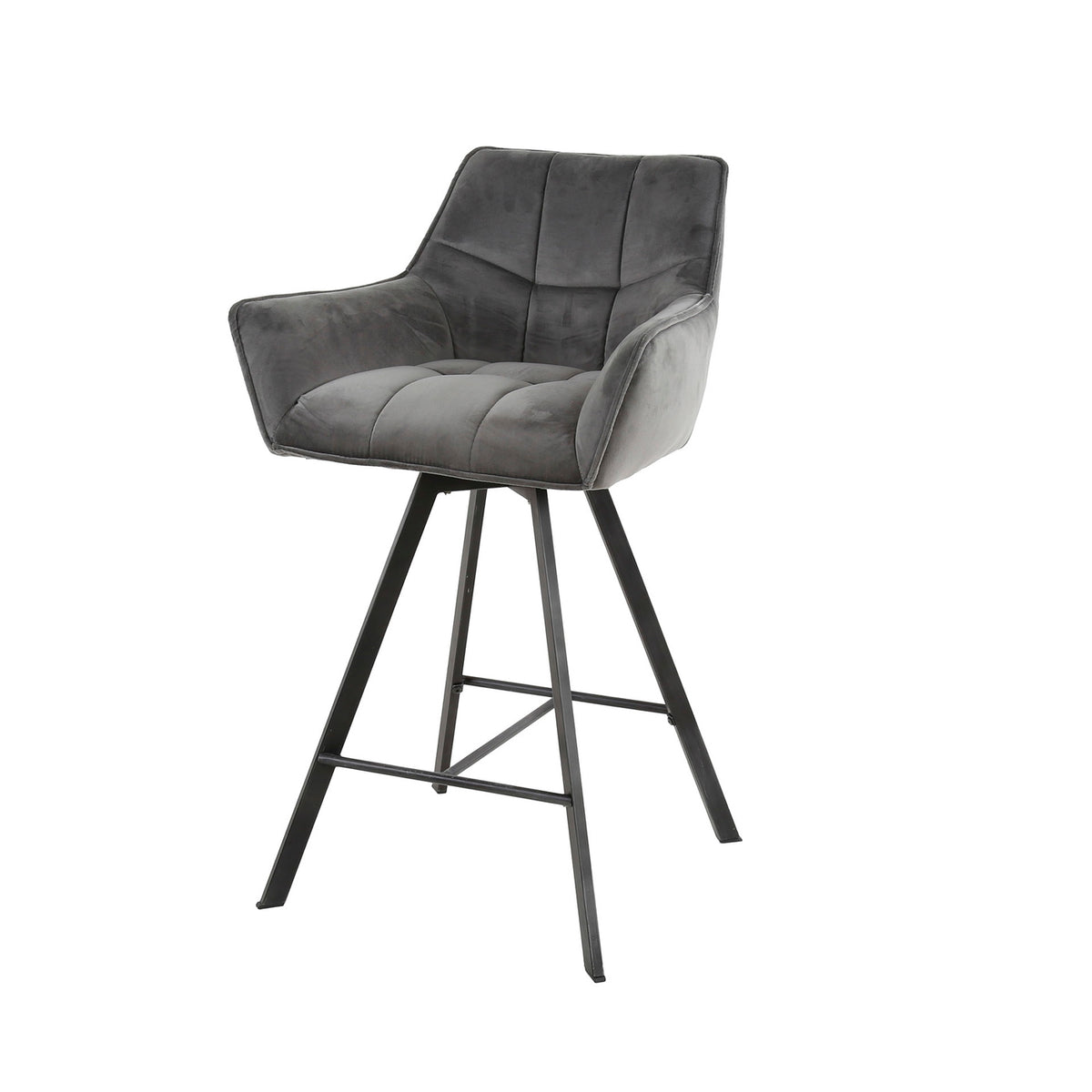 Giga Meubel Barstoel Raster - Antraciet Velvet - Draaibaar - Zithoogte 69cm - Set van 2 - Set van 2