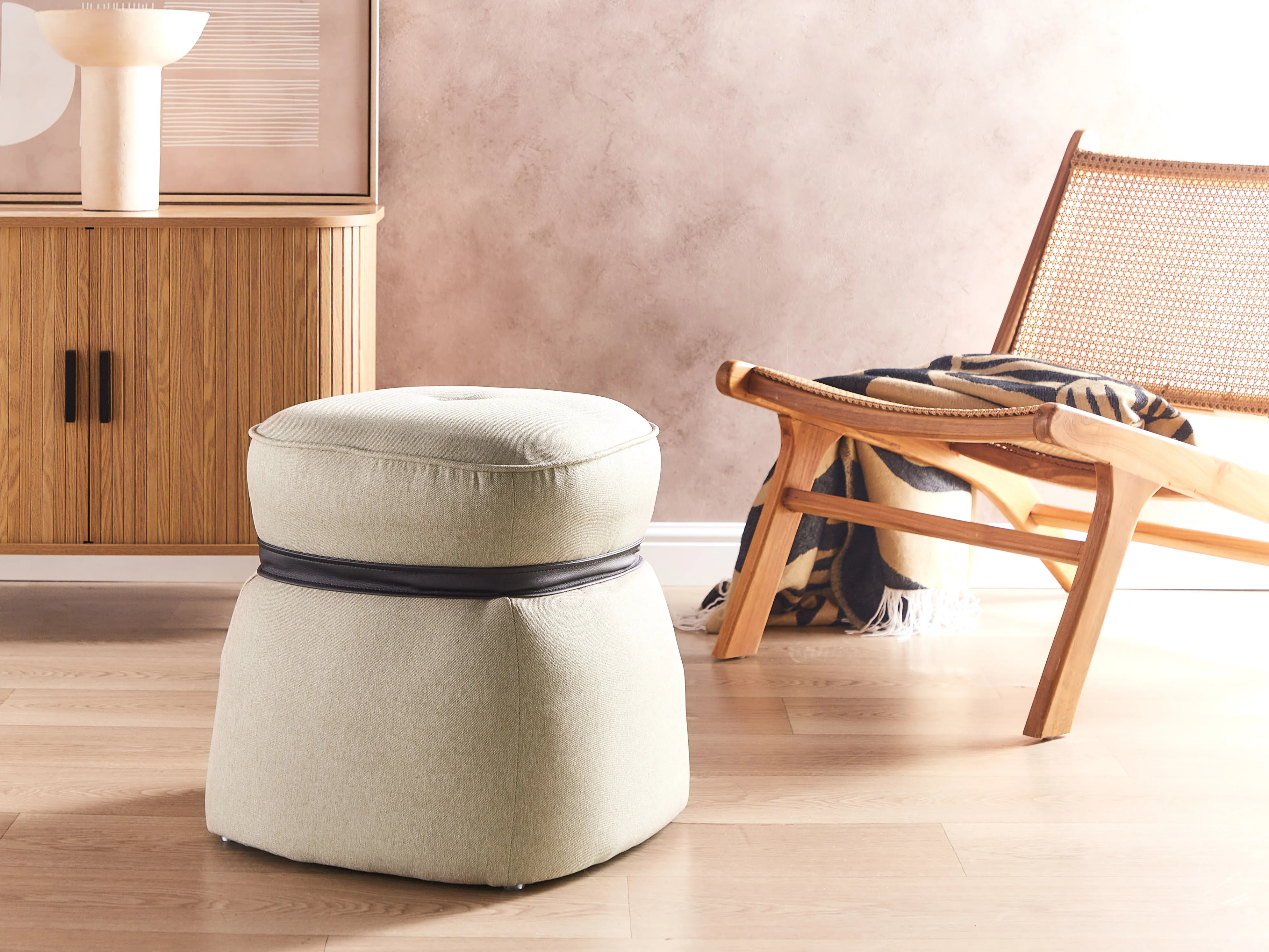Pouffe MONTEREY Faux Linen Beige