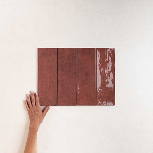 Faïence Effet Zellige Bordeaux CINQUE TERRE Carmine 10x30cm - Les Carreaux de Jean