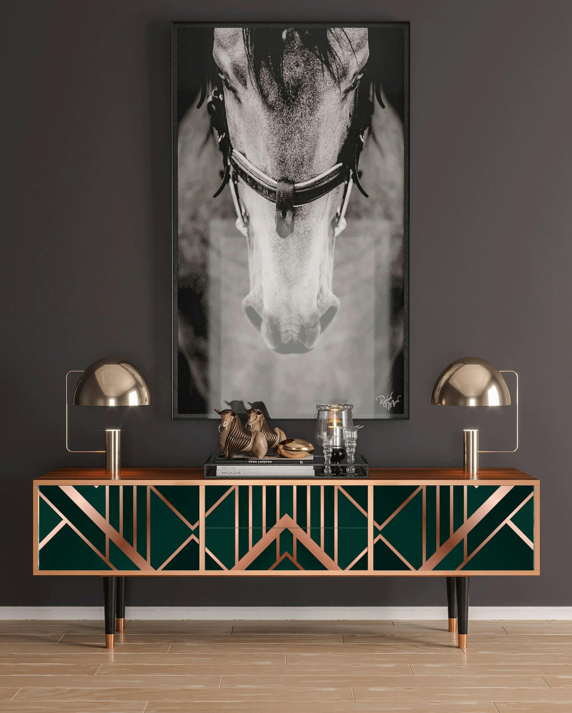 EMERALD GATSBY - Meuble TV  vert 2 tiroirs et 2 portes L 170 cm