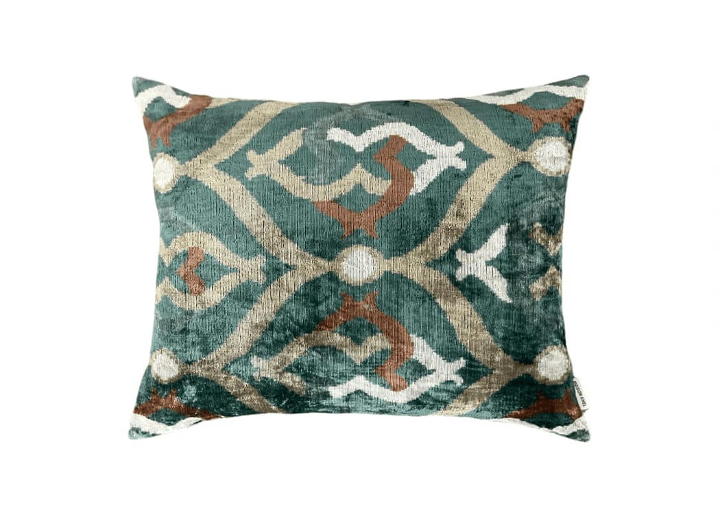 - Housse de coussin velours et soie ikat  40x50 vert