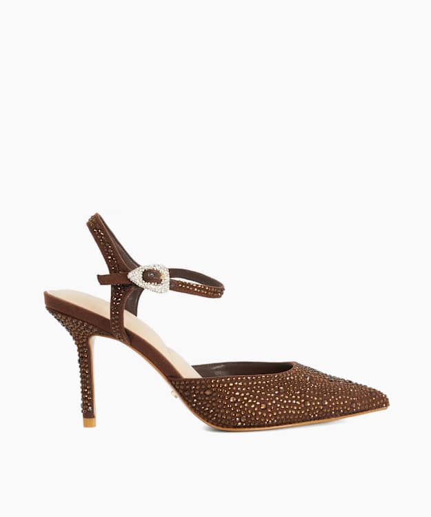 Compliments Brown - Embellished Pointed-Toe Stiletto Heels