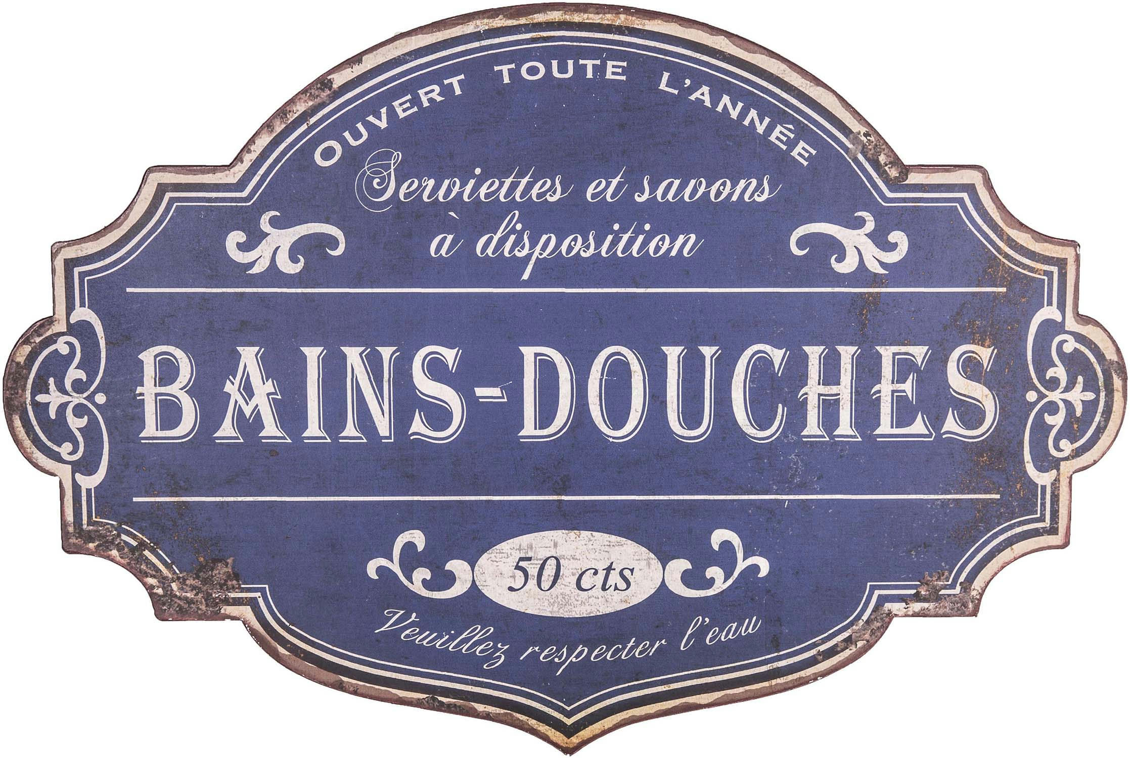 - Plaque métallique découpée style rétro bains-douches