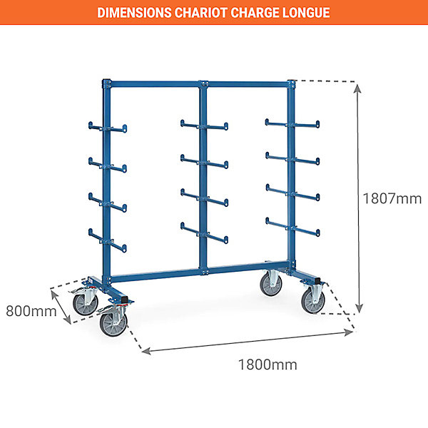 Chariot cantilever avec butées - Surface utile : 1600 x 800 mm - 4625AS