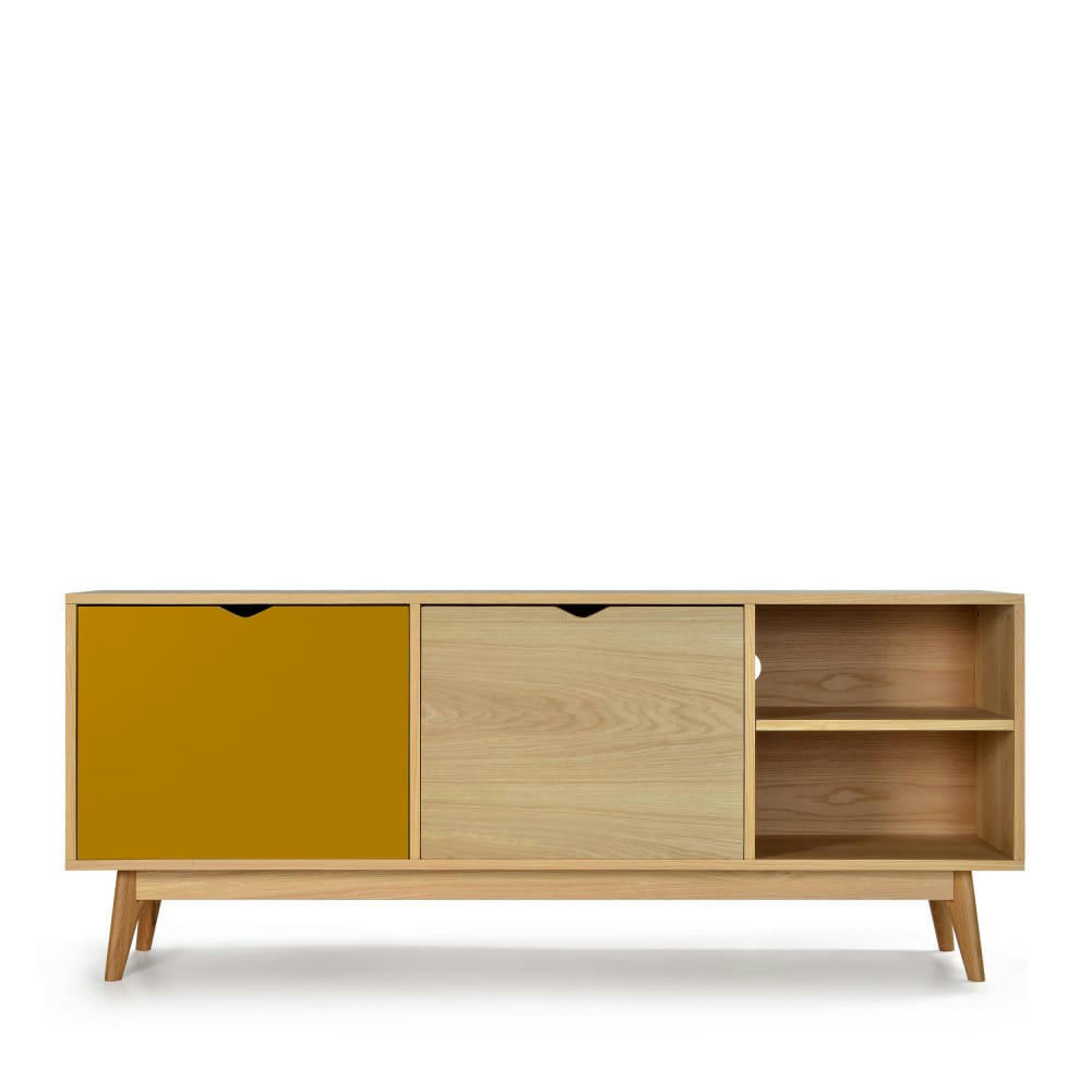 STRÖM - Meuble TV design 2 portes chêne porte ocre