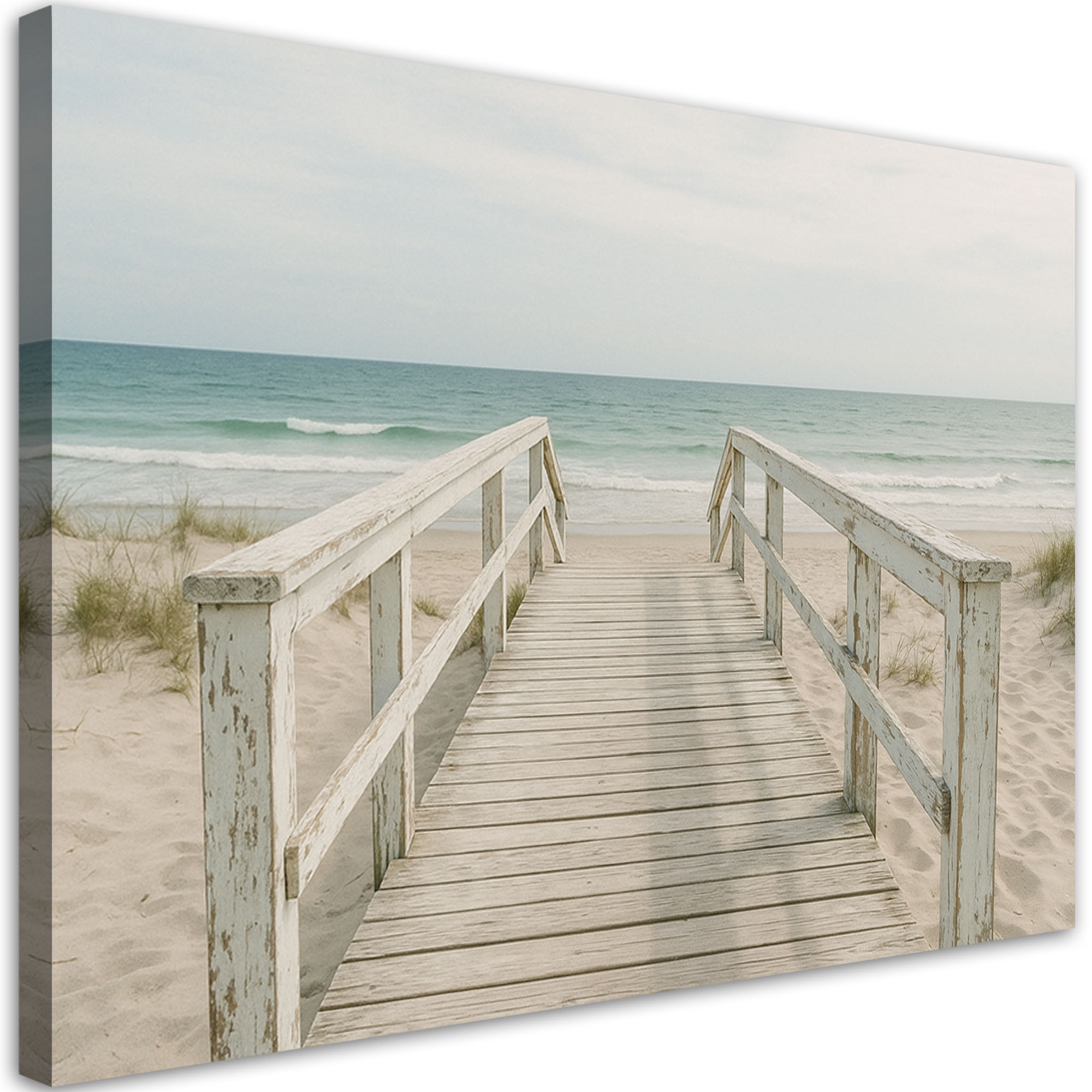 Obraz do salonu sypialni, Pomost Plażą Morze w stylu Shabby Chic 30x20