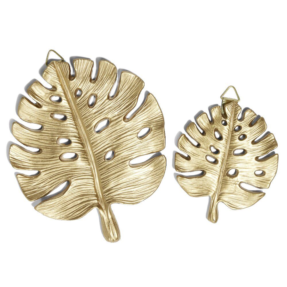 Lot de 2 feuilles monsteras décoration murale résine dorée