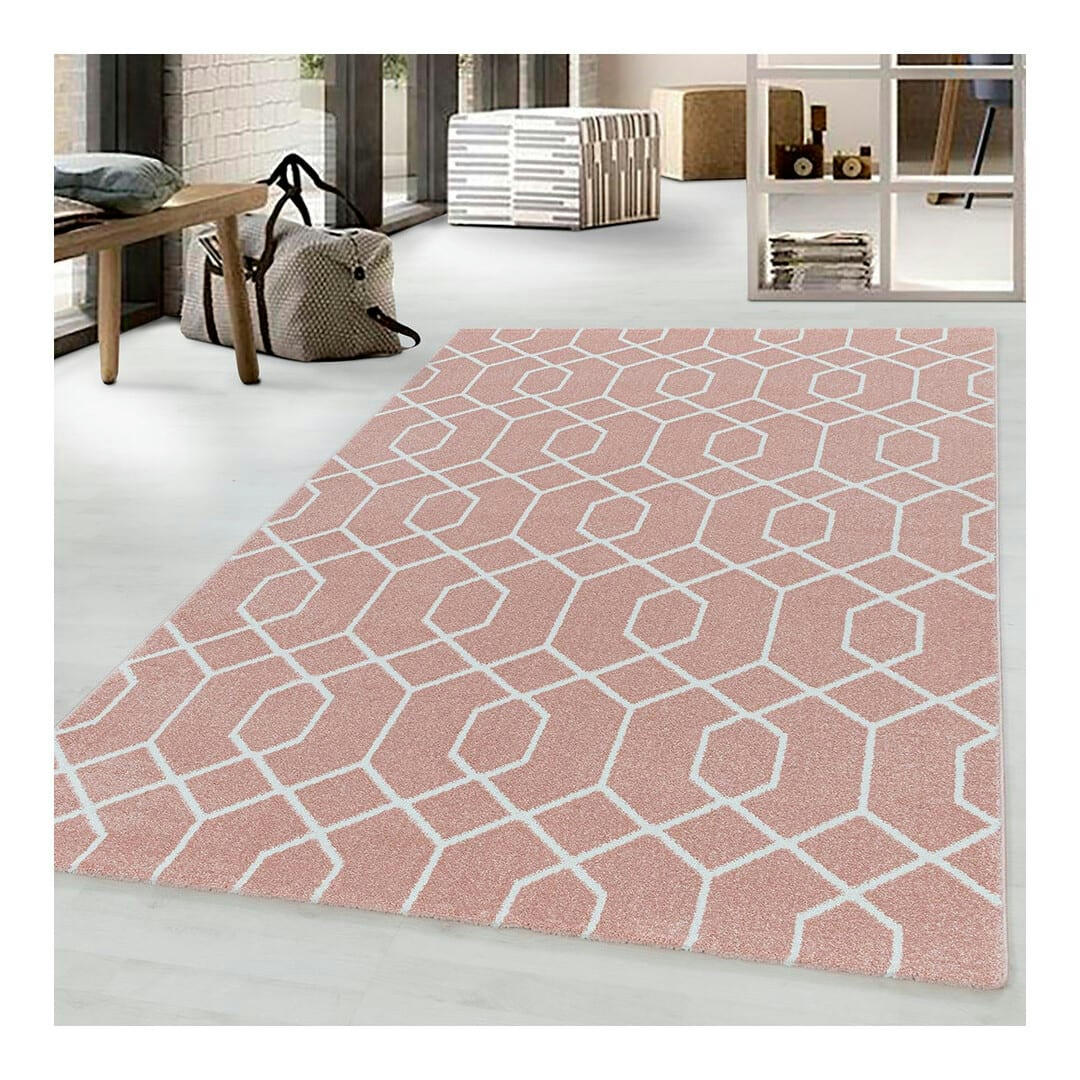 HUPPE - Tapis géométrique scandinave en polypropylène rose 80x250