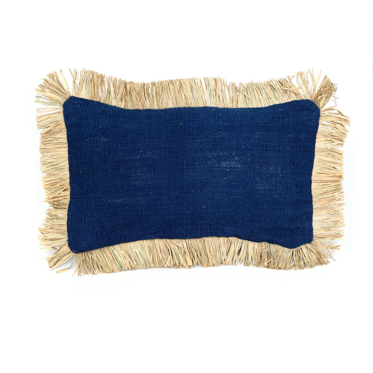 SAINT TROPEZ - Coussin en coton et raphia bleu naturel 30x50