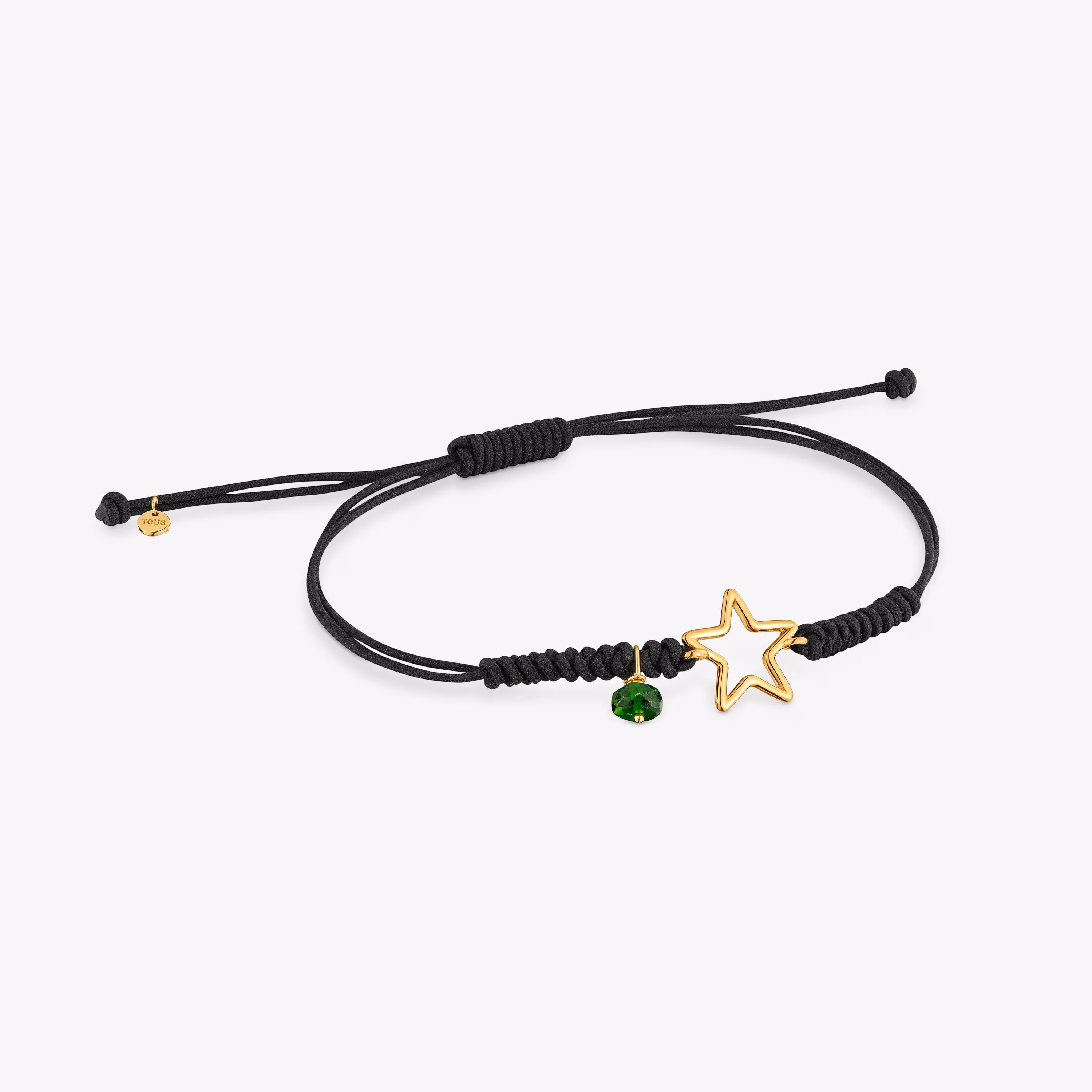 Pulsera estrella de oro 9 kt, cromodiópsido y nylon Silueta
