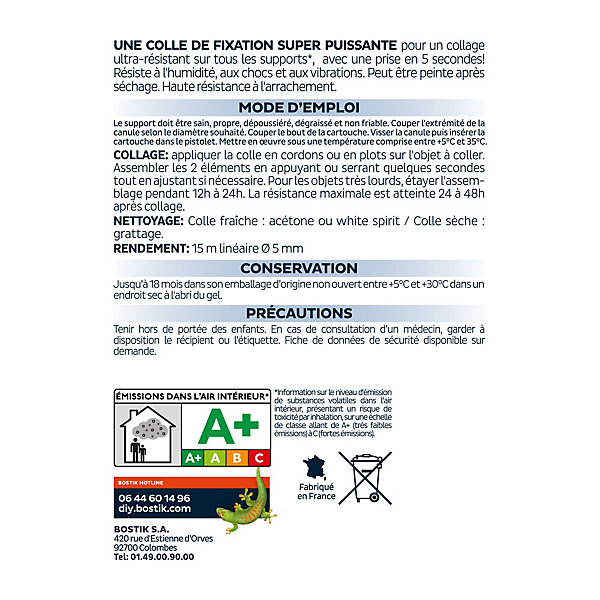 Mastic colle spécial polystyrène et moulures blanc Bostik Fixpro MSP 121, cartouche de 290 ml