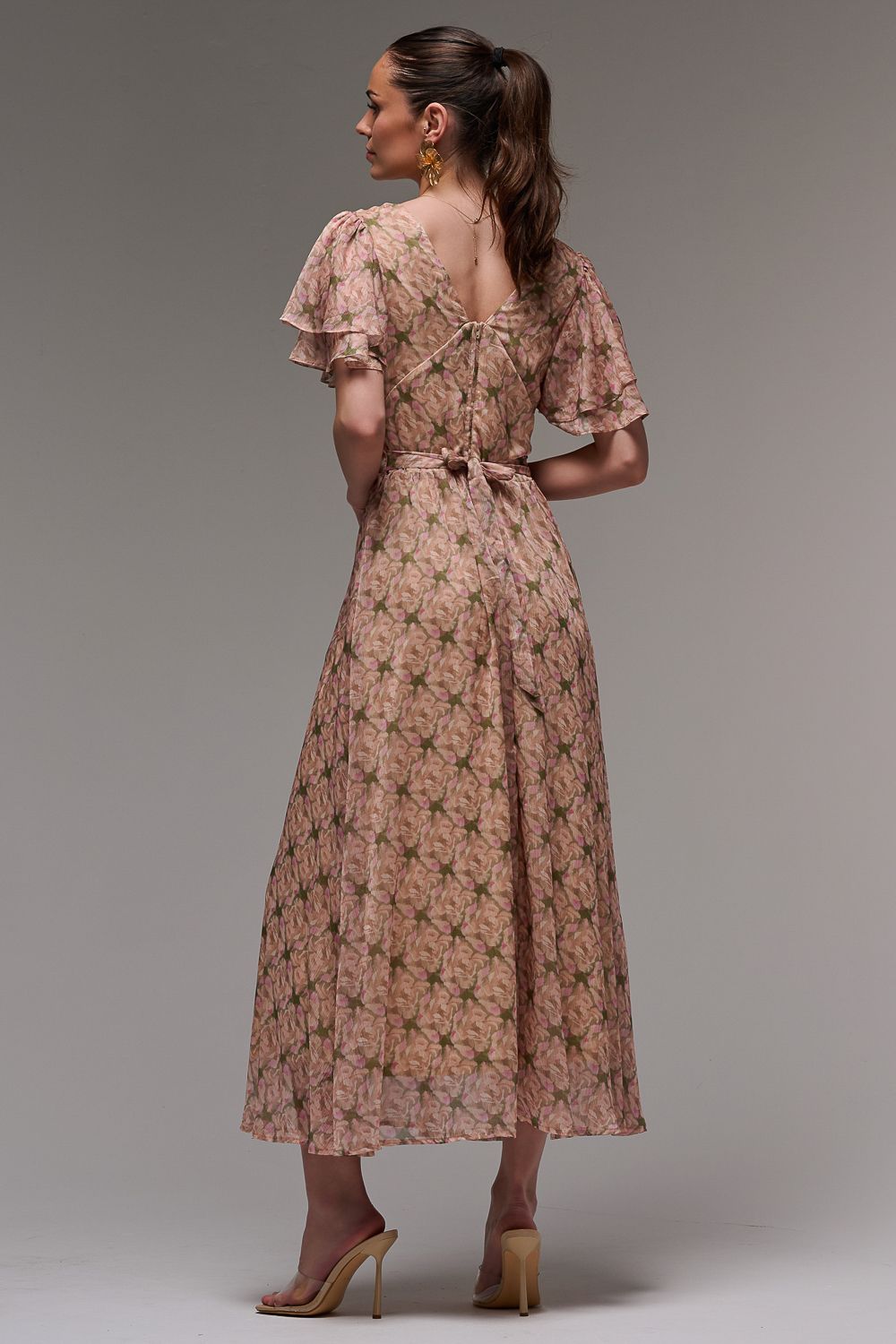 Jolie Moi Layered Angel Sleeved Chiffon Maxi Dress