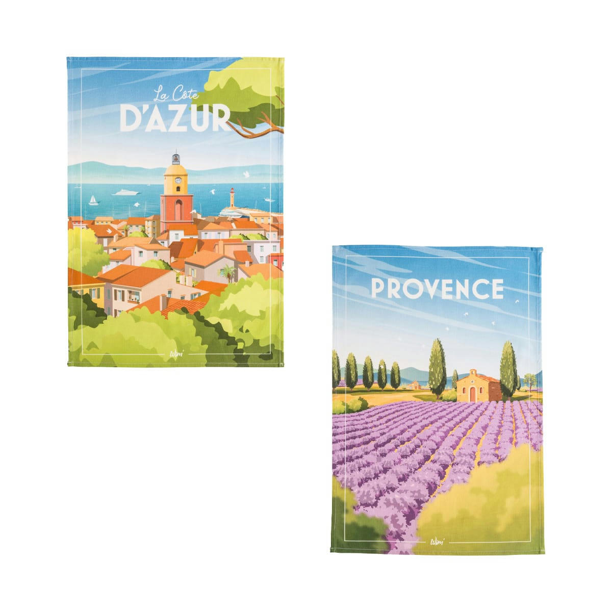 CÔTE D'AZUR ET PROVENCE - Lot de 2 torchons imprimés en coton multicolore 50x75