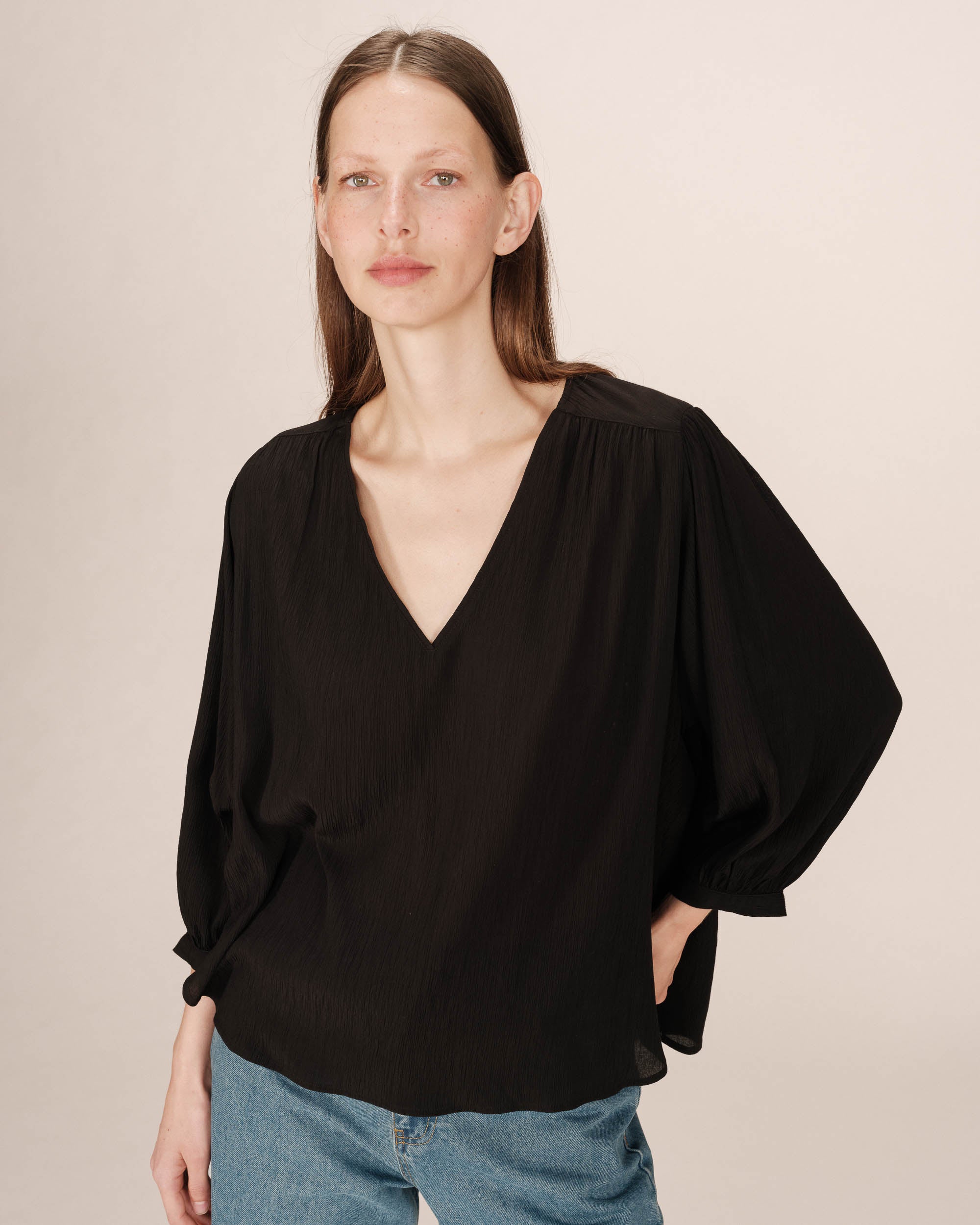Blouse droite fluide noir Solo