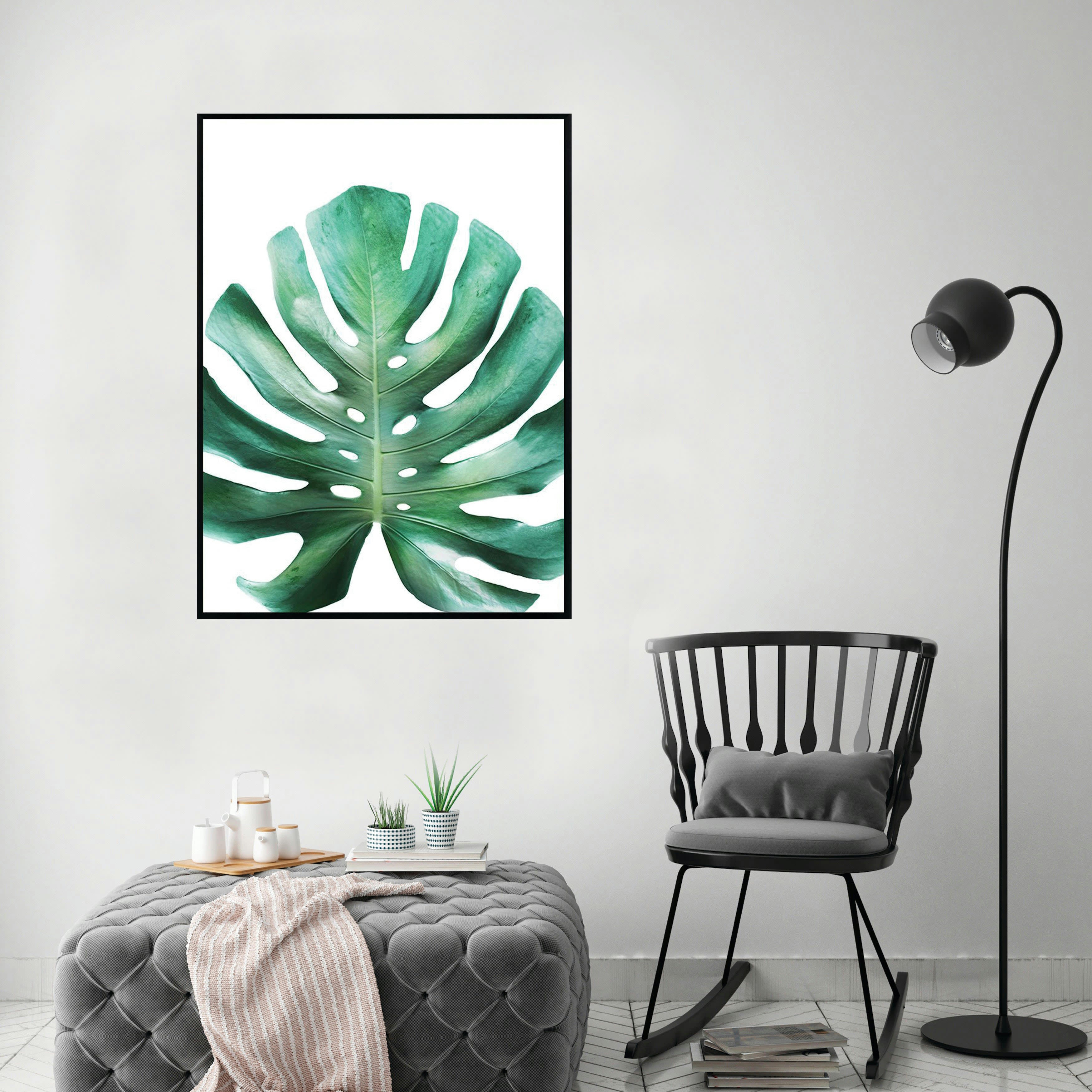 MONSTERA - Affiche avec cadre noir - Feuille verte - 50x70