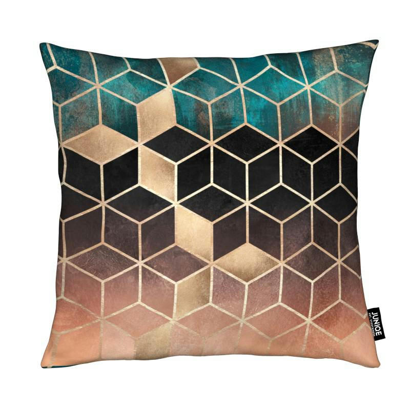 OMBRE DREAM CUBES - Coussin en microfibre en rose & turquoise 40x40