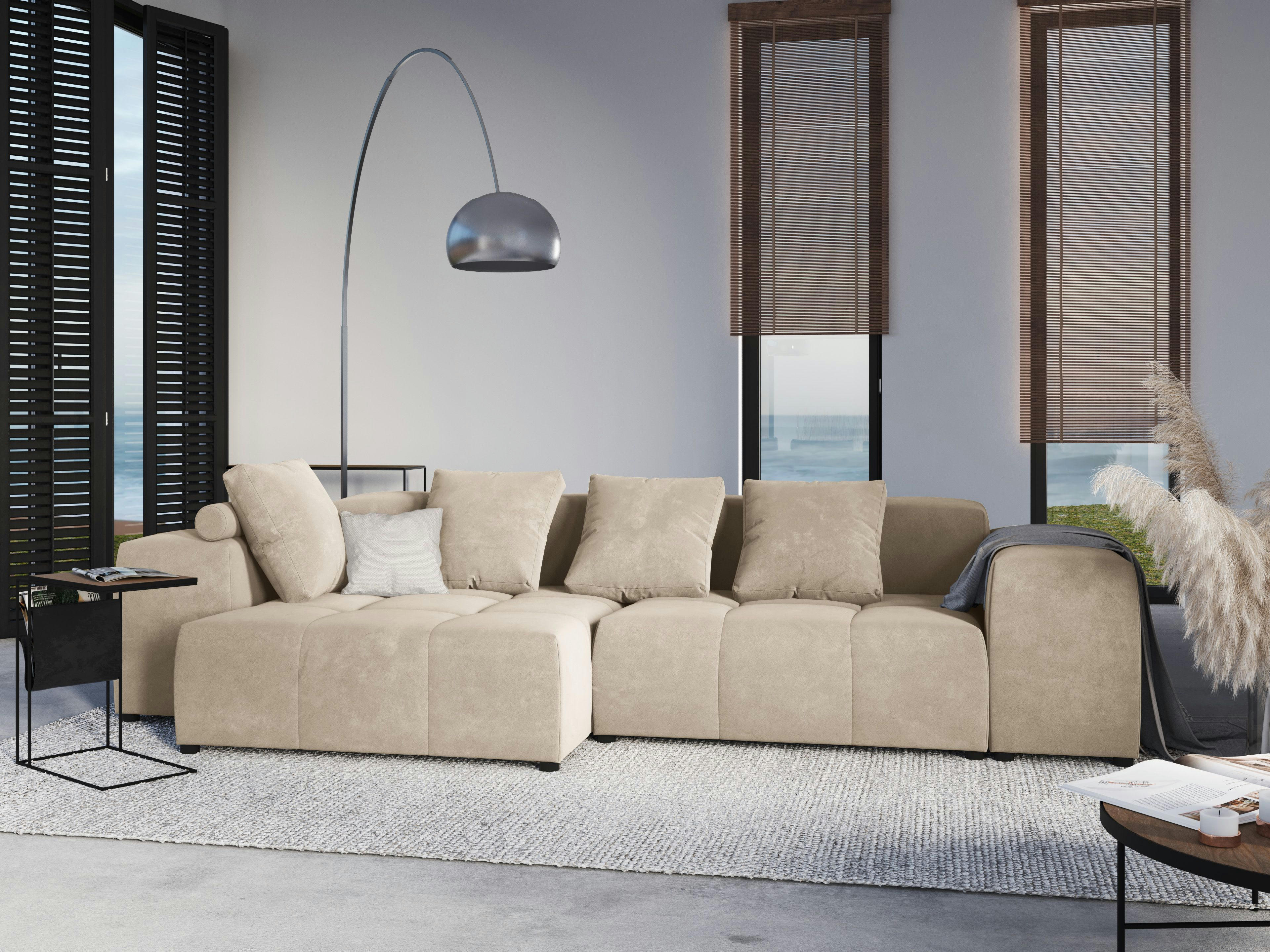 MARGO - Canapé d'angle 4 places en velours beige