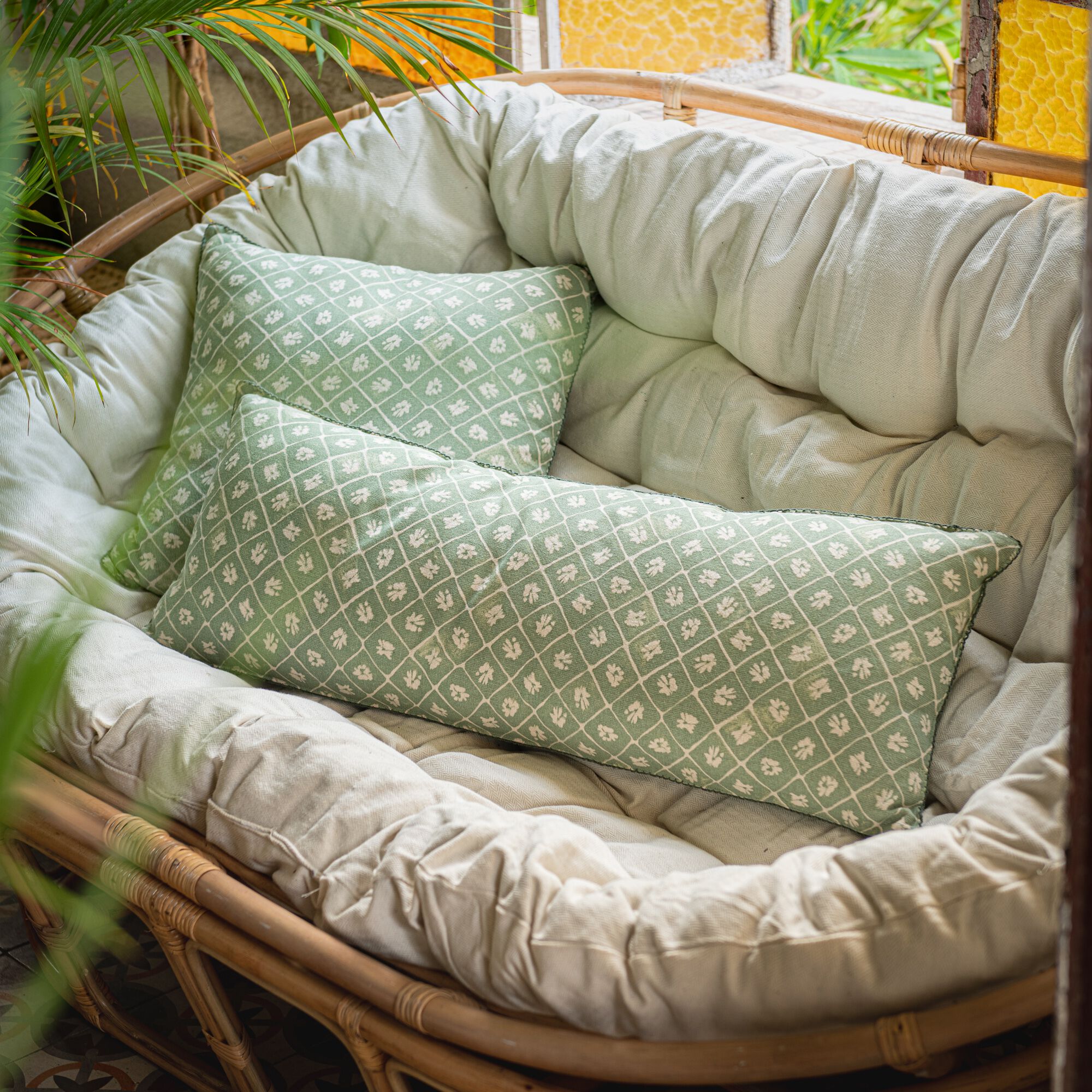 PIASTRE - Coussin finition croquet en coton 30x80cm - vert