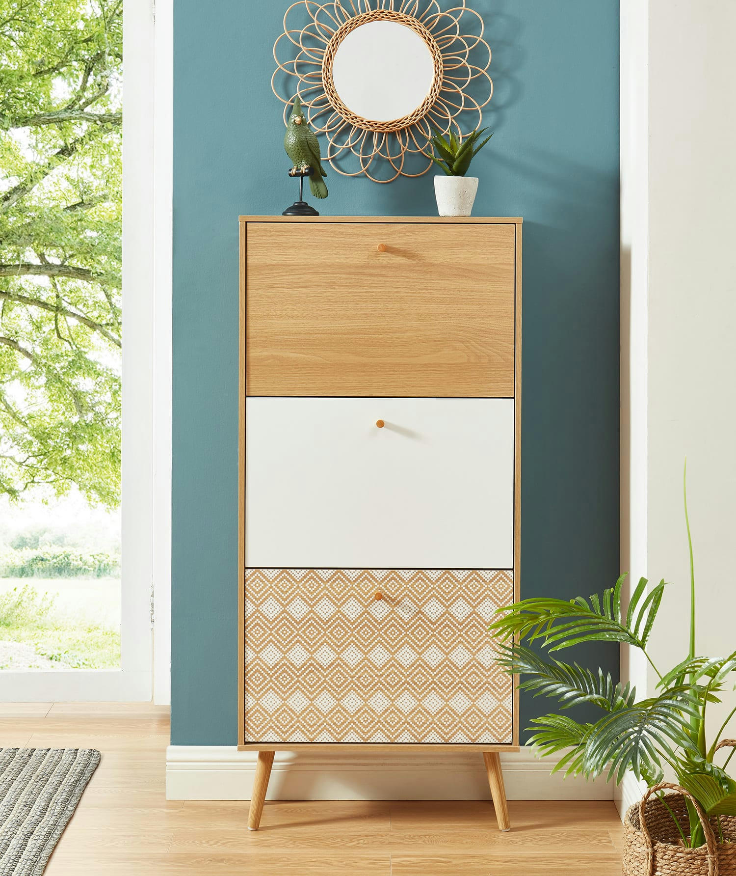 LEIKA - Meuble a chaussures   motifs et effet bois et chêne  3 portes 60cm