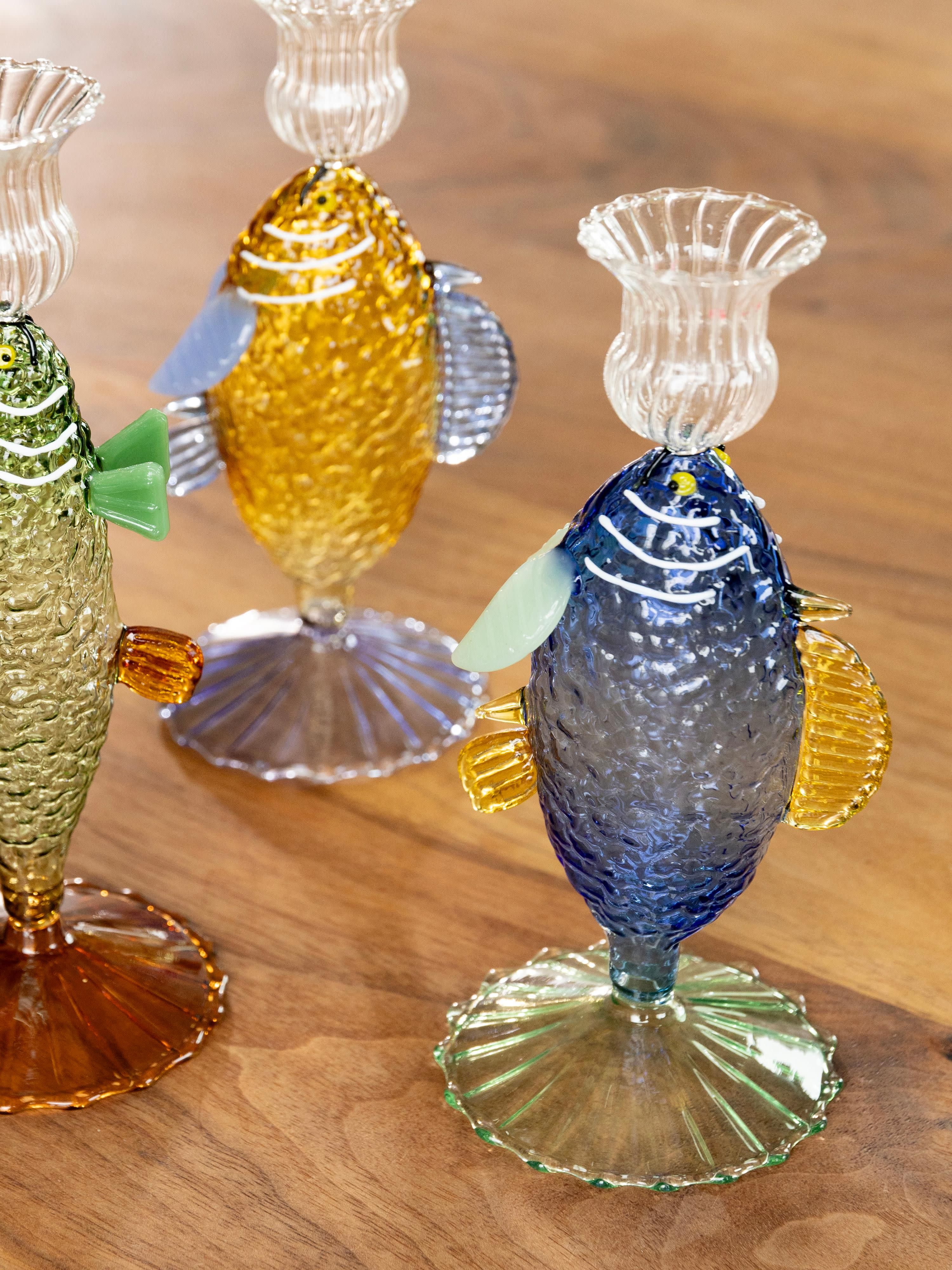 Handgefertigter Kerzenhalter Fish aus Borosilikatglas