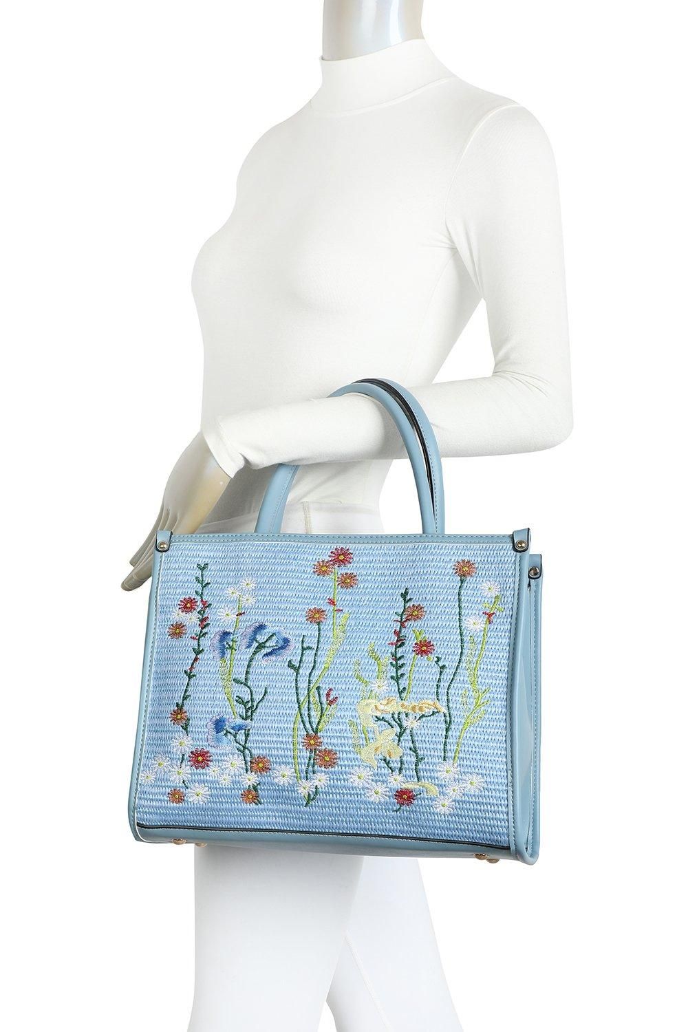 Fontanella Fashion Yura Flower Woven Finish PU Leather Shoulder Tote Bag