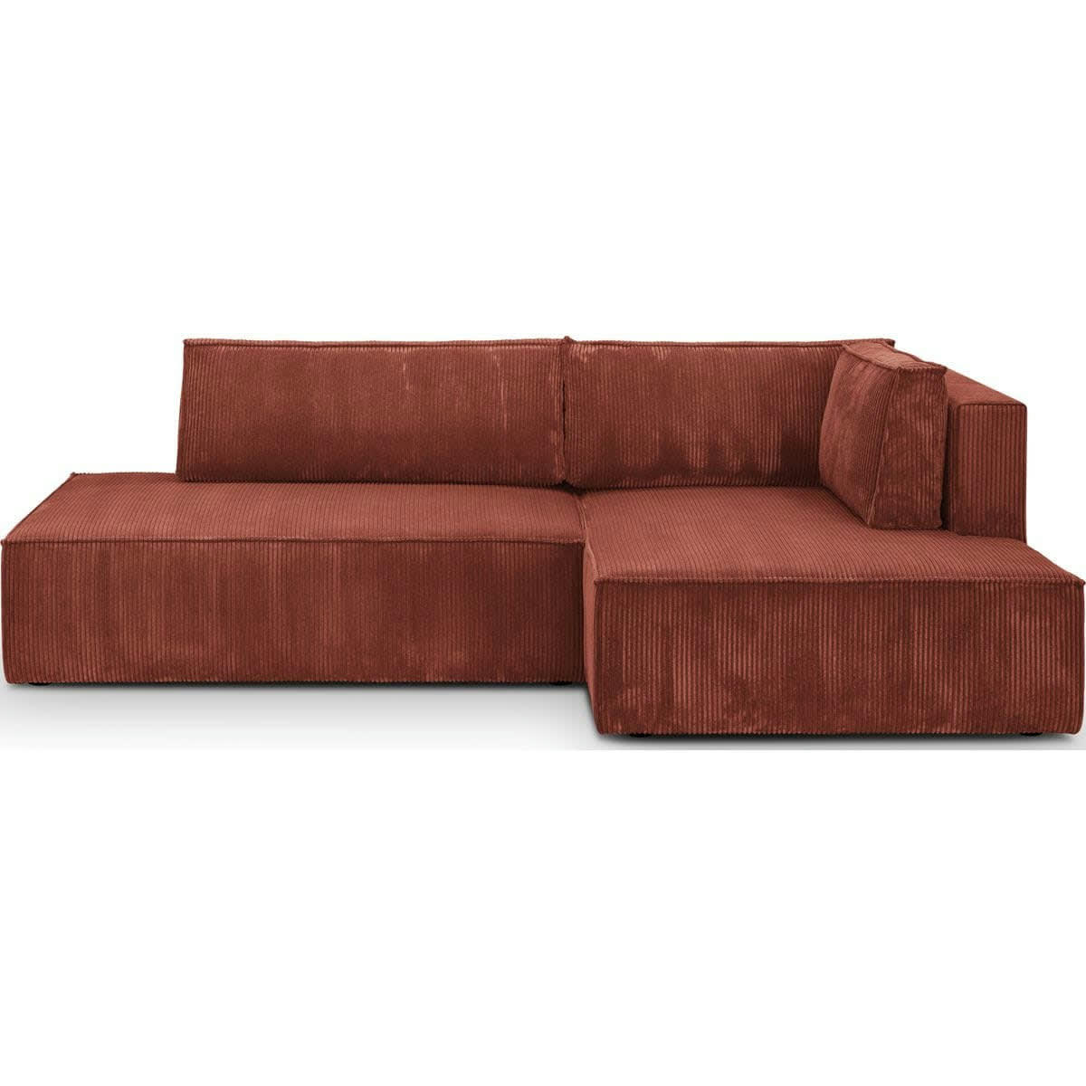 BARANI - Canapé d'angle à droite convertible 3 places en velours côtelé rouille
