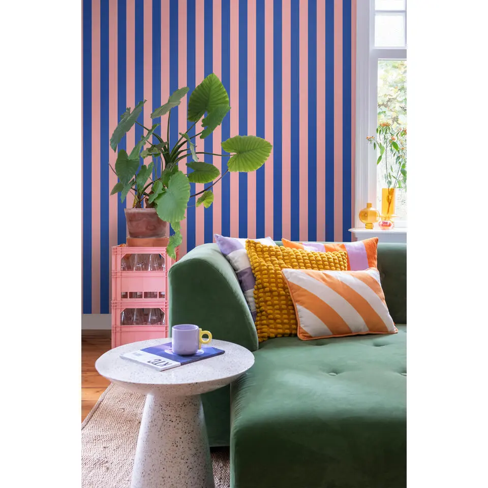 ESTAhome behang strepen licht roze en blauw - 53 cm x 10.05 m