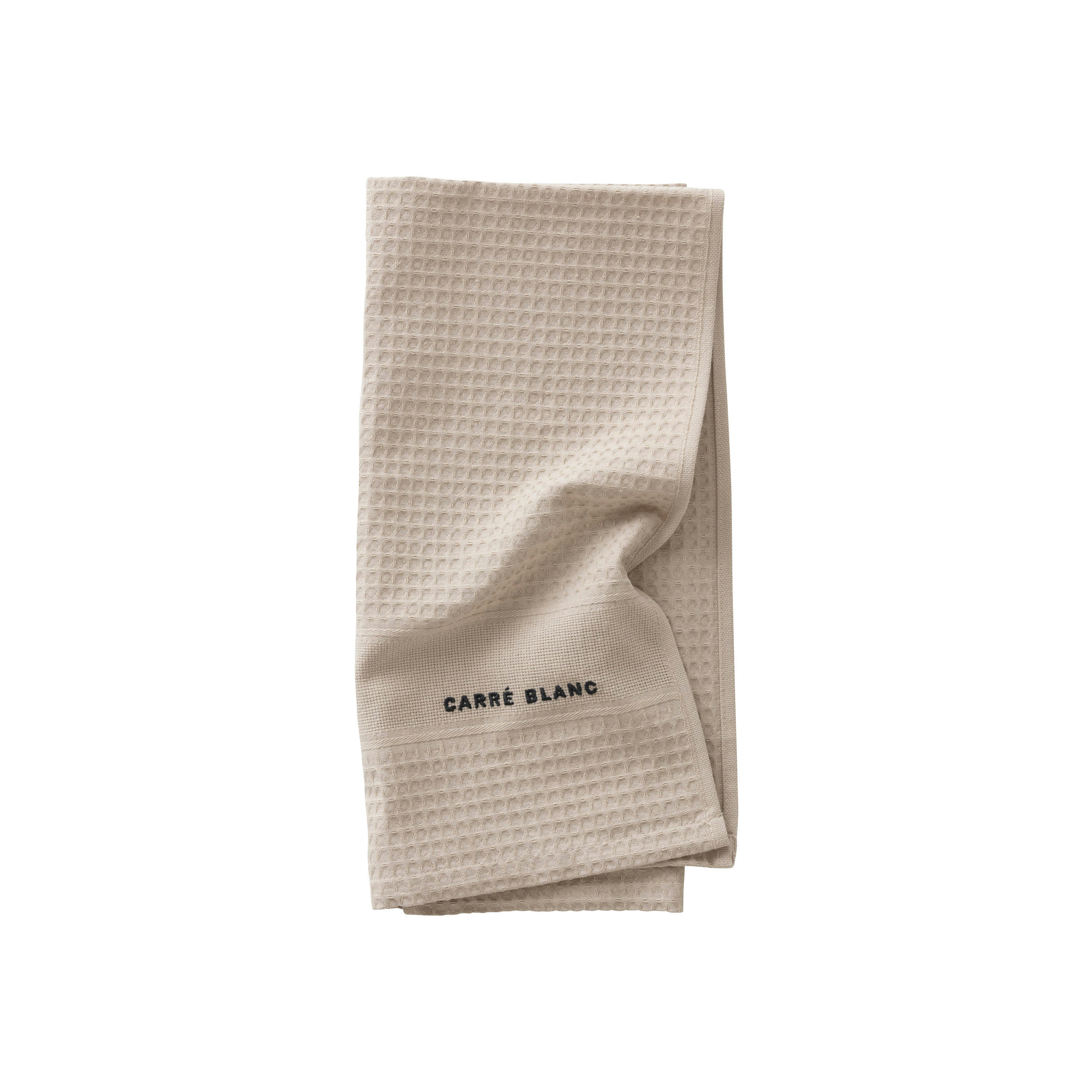 SIGNATURE - Torchon de cuisine Grege nid d'abeille brodé beige 50 x 70 cm