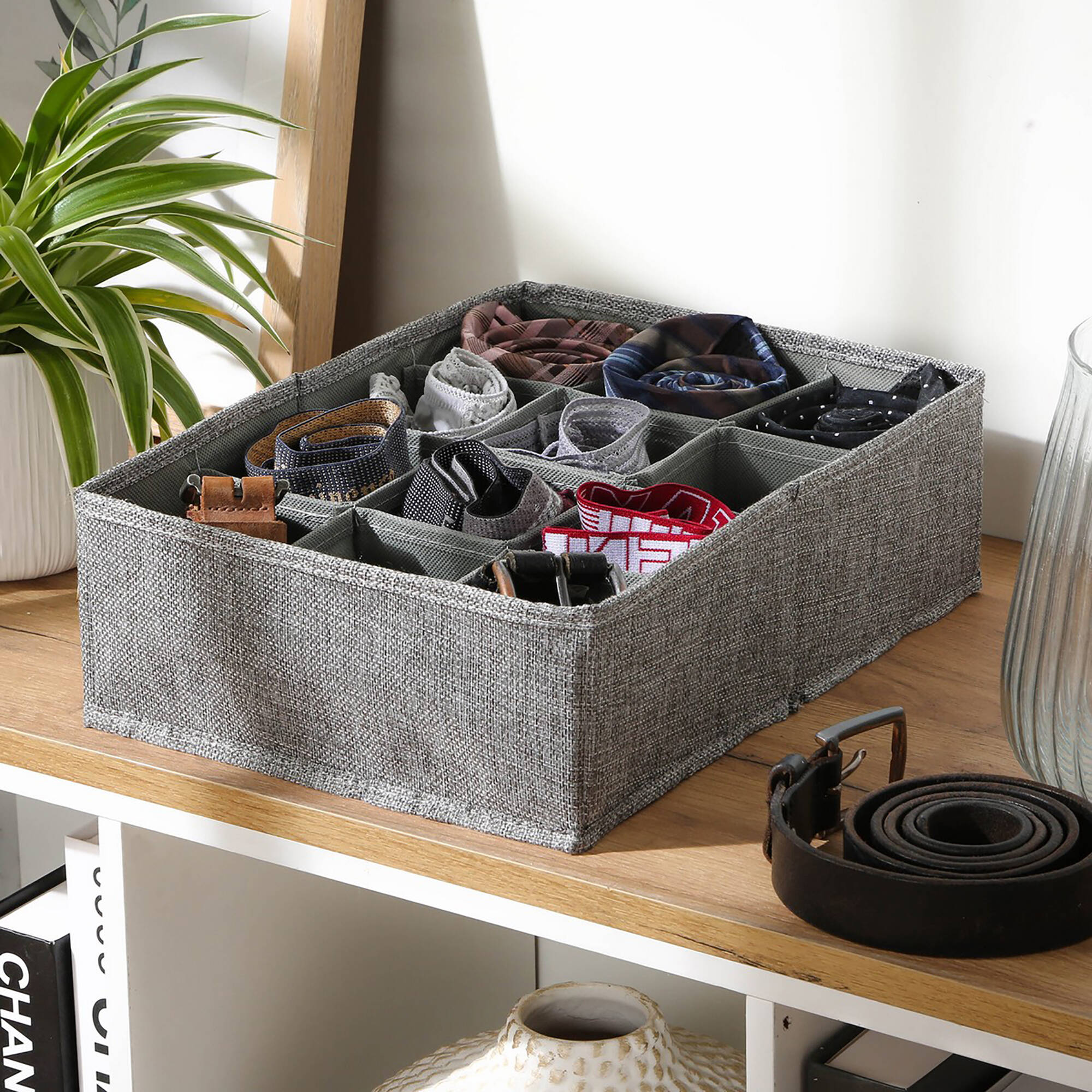 Organiseur tiroir tissu gris, 12 compartiments