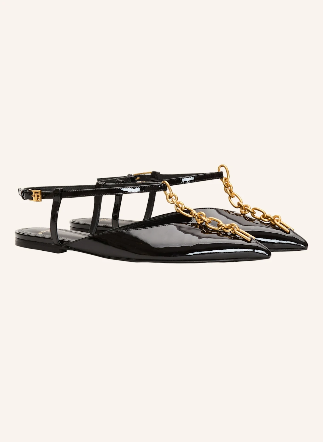 BALMAIN Flache Sync Sandalen aus Lackleder mit Kette