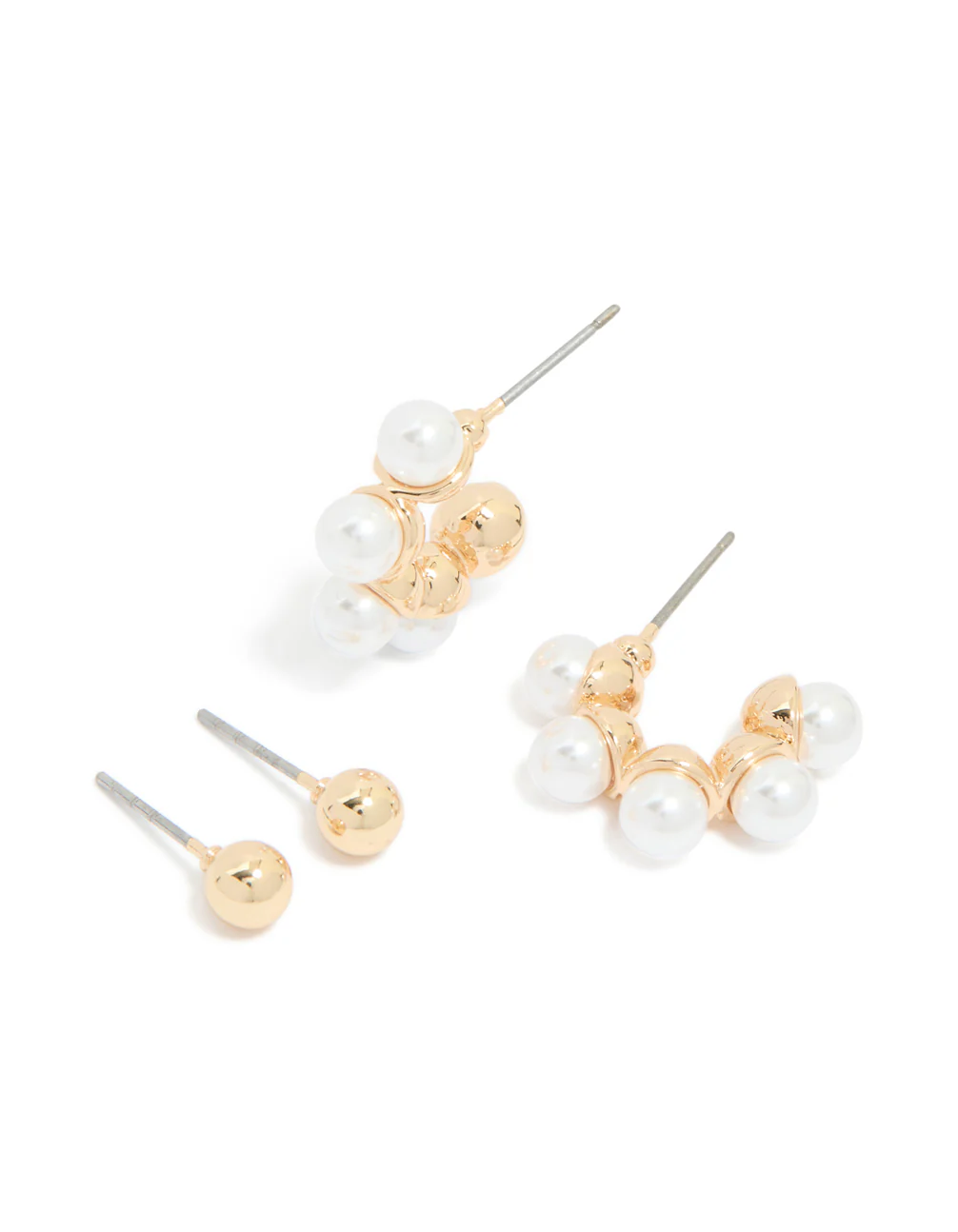 Gold Pearl Huggie & Ball Stud Earrings 2-Pack