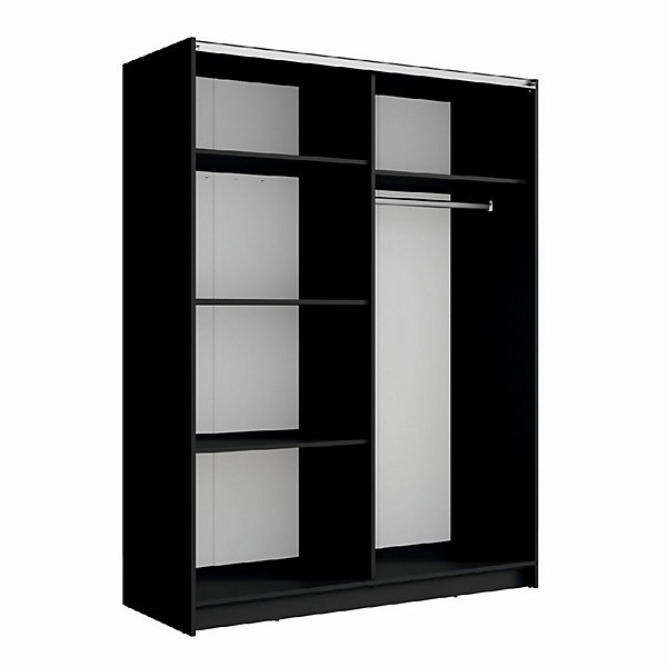 Armoire 2 portes coulissantes avec miroir 150 cm - noir et chene - Collection STRANO