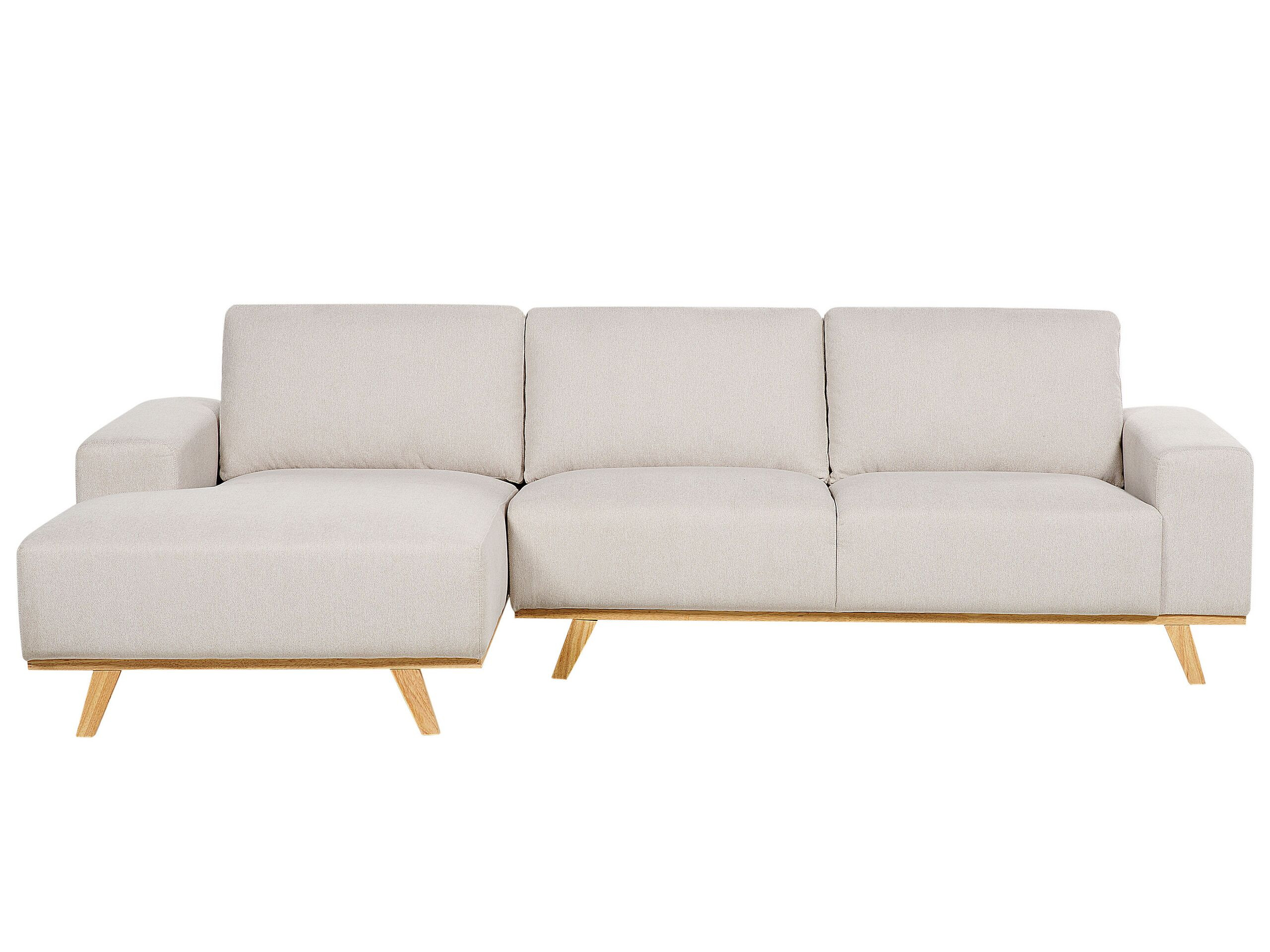 Tapicerowana sofa narożna z poduchami beżowa