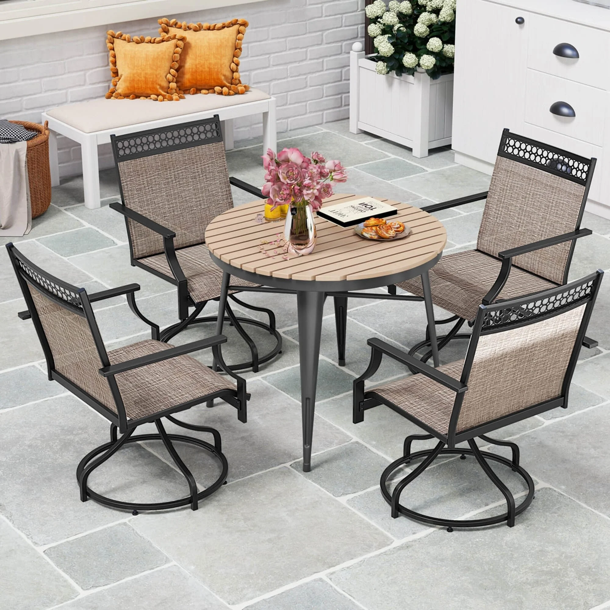 Costway Patio Swivel Dining Chairs Set of 4 with Quick-Drying Fabric - 4 PCS