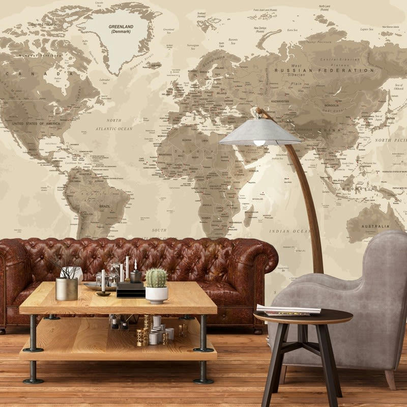MAP MONDE - Papier Peint Panoramique L336xH270cm Beige