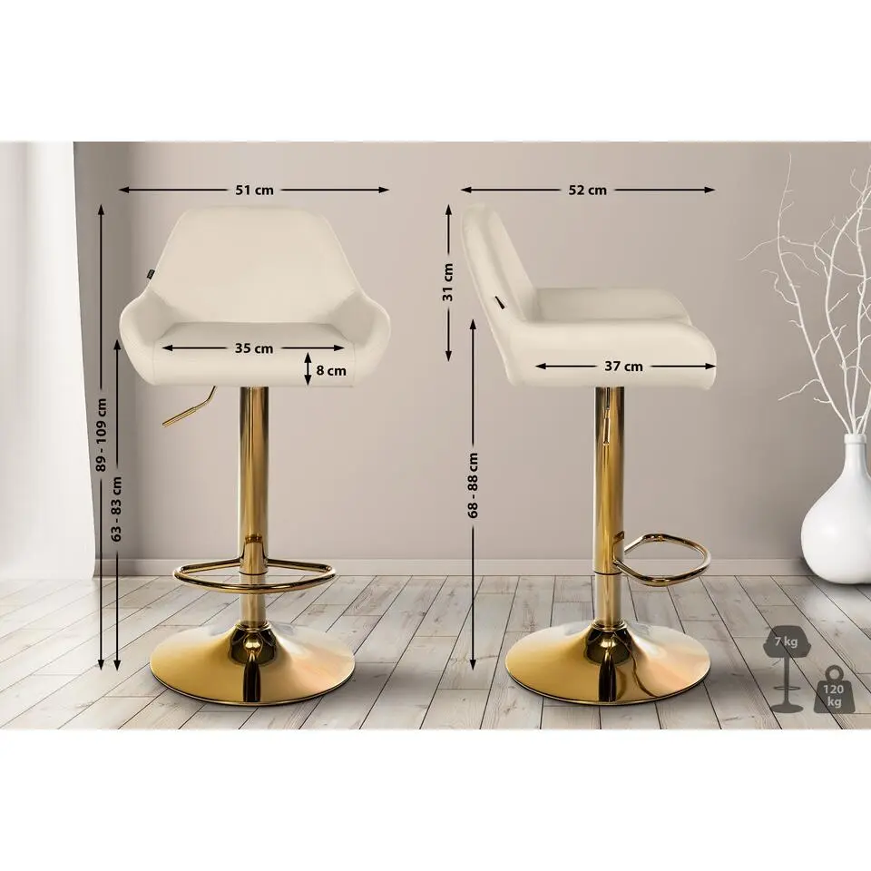 CLP Set van 2 Barkruk Braga goud Frame - Kunstleer - creme