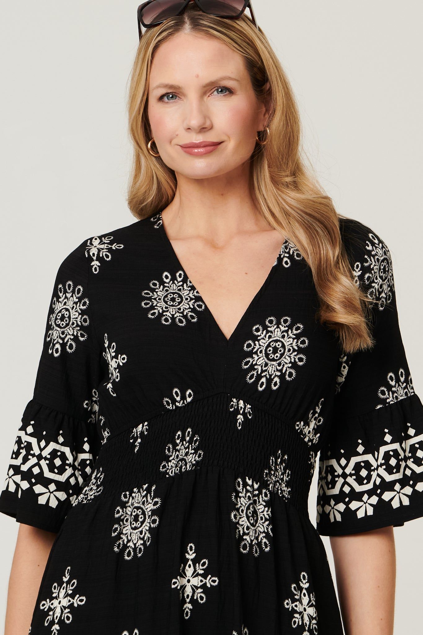 Izabel London Border Print Ruched Knee Length Dress