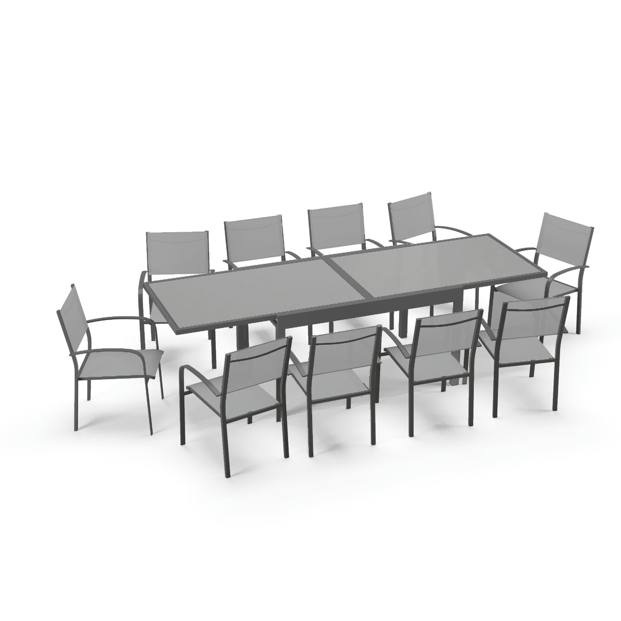 LIO 10 - Table de jardin extensible 10 places en aluminium anthracite et gris