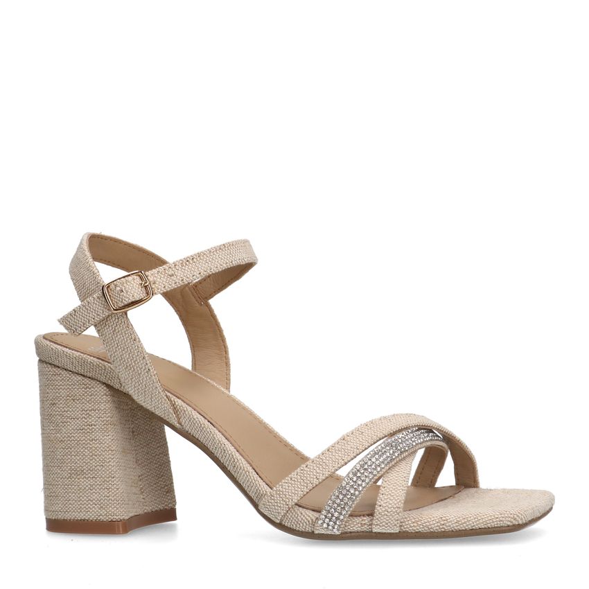Manfield Beige sandalen met hak met strass detail