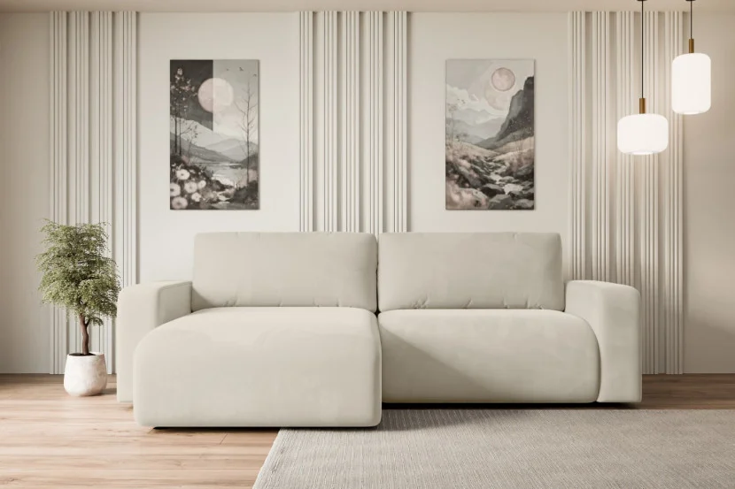 Narożnik z funkcją spania i pojemnikiem KLEEA-L - 247x143x83cm Beżowy