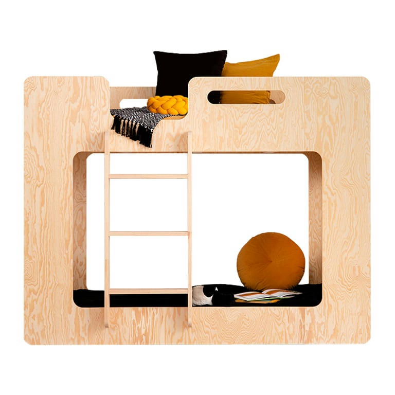 MÉLISSA - Lit superposé 90x190 échelle à gauche sommier inclus naturel